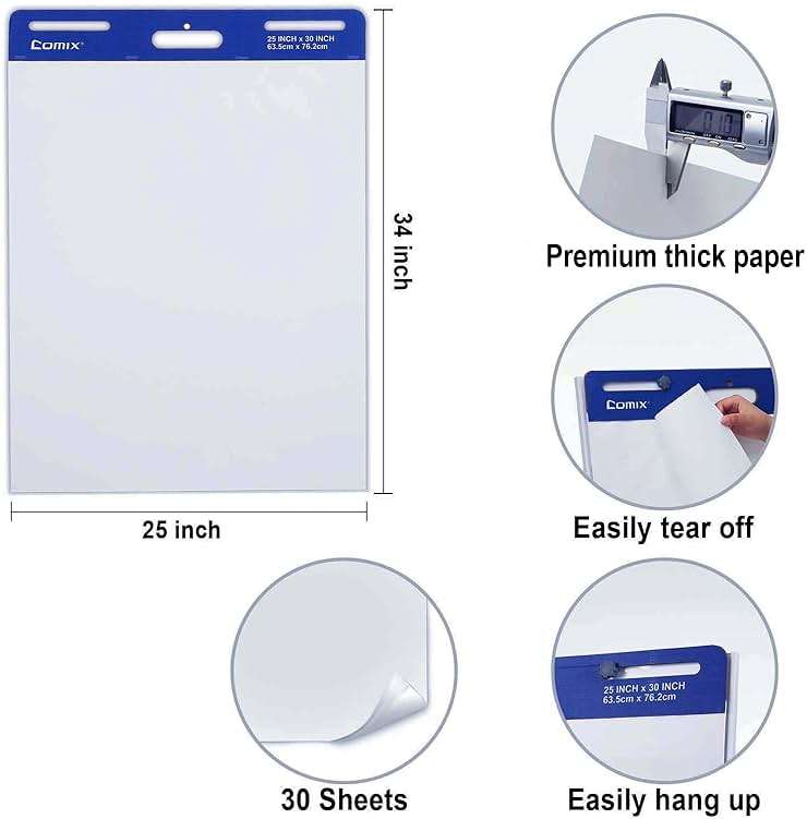 Comix Sticky Easel Pad, 25 x 30 Inches Flip Chart Paper for Teachers, Large Self Stick Easel Paper for Office School Classroom Supplies, 30 Sheets/Pad, 10 Pads/Pack - Image 3