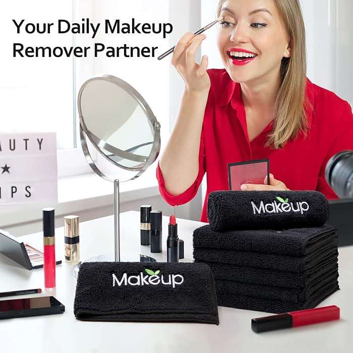 Orighty Microfiber Makeup Remover Cloths - Super Soft, Quick Dry Face Towels for Cleansing, 13 x 13 Inch, 6 Count, Black - Image 7
