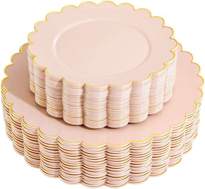 LIYH 60 Pcs Pink Plastic Plates with Gold Pink Plates Disposable Plate Set Includes 30 Dinner 10.25" and 30 Dessert Plate 7.5" for Baby Shower,Weddings,Parties,Birthday - Image 1