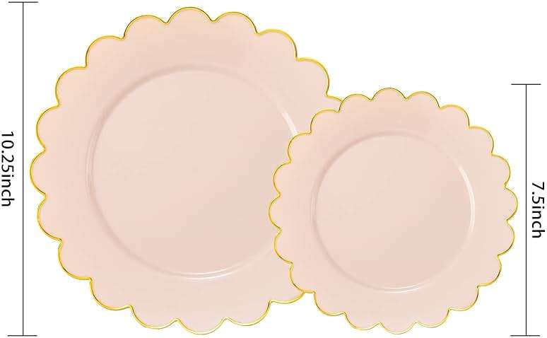 LIYH 60 Pcs Pink Plastic Plates with Gold Pink Plates Disposable Plate Set Includes 30 Dinner 10.25" and 30 Dessert Plate 7.5" for Baby Shower,Weddings,Parties,Birthday - Image 3
