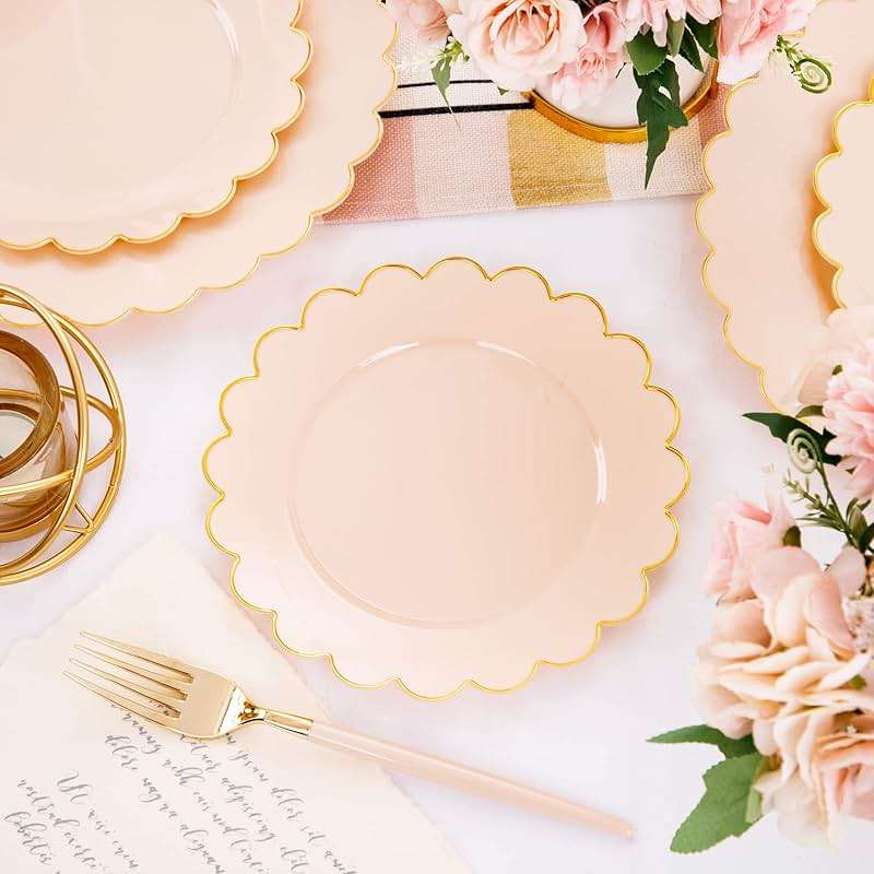 LIYH 60 Pcs Pink Plastic Plates with Gold Pink Plates Disposable Plate Set Includes 30 Dinner 10.25" and 30 Dessert Plate 7.5" for Baby Shower,Weddings,Parties,Birthday - Image 7