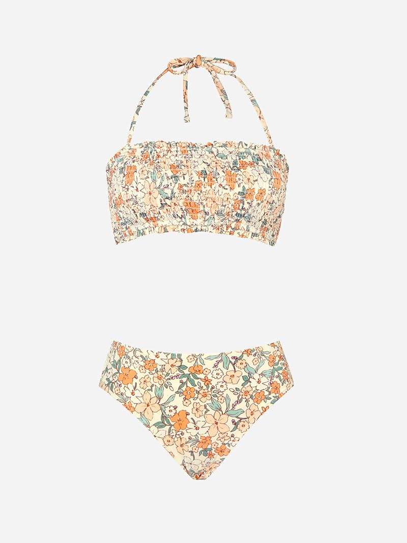 CUPSHE Bikini Set for Women Two Piece Swimsuit Bandeau Top Back Tie Mid Waisted Bottom with Removable Shoulder Straps - Image 6