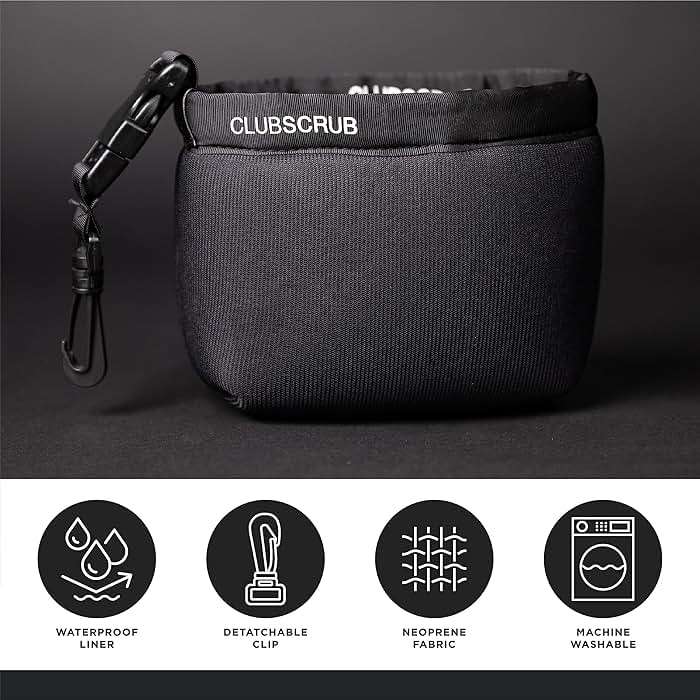 Club Scrub Golf Club and Golf Ball Cleaning Bag, Waterproof Clean Face Technology Liner, Detachable Clip, Machine Washable, Cleans Club Grooves, Dry Exterior (Neoprene or Microfiber Option Available) - Image 2