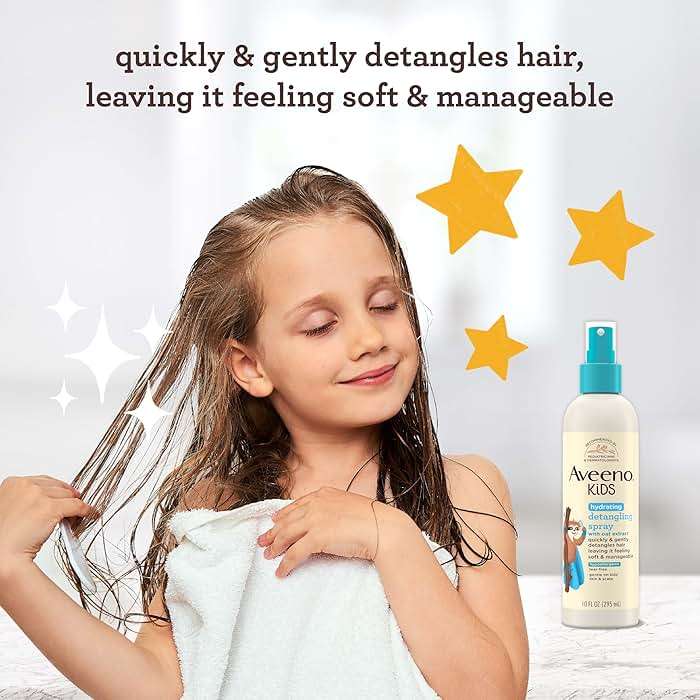Aveeno Kids Hydrating Detangling Spray with Oat Extract, Quickly Detangles Hair, Tear-Free, Gentle on Sensitive Skin & Scalp, Detangler Spray for Kids, Hypoallergenic, 10 fl. oz - Image 2