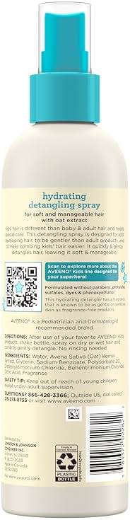 Aveeno Kids Hydrating Detangling Spray with Oat Extract, Quickly Detangles Hair, Tear-Free, Gentle on Sensitive Skin & Scalp, Detangler Spray for Kids, Hypoallergenic, 10 fl. oz - Image 7