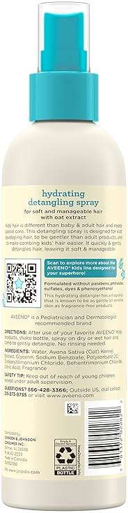 Aveeno Kids Hydrating Detangling Spray with Oat Extract, Quickly Detangles Hair, Tear-Free, Gentle on Sensitive Skin & Scalp, Detangler Spray for Kids, Hypoallergenic, 10 fl. oz - Image 8