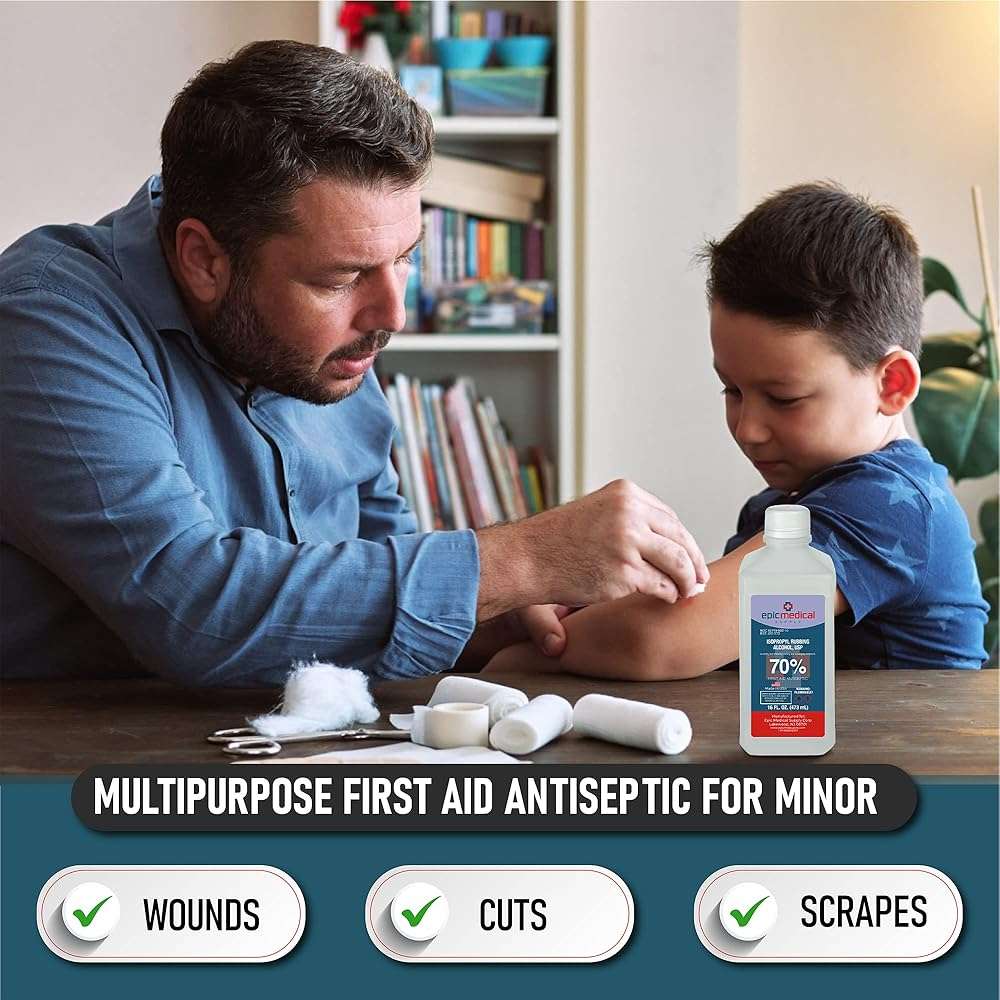 70% Isopropyl Alcohol 70 Percent Rubbing Alcohol 70 Percent USP, 16 oz. Bottle, Multipurpose First Aid Antiseptic for Minor Wounds, Cuts, Scrapes and Burns | Home Cleaning and First Aid Tool (1) - Image 3