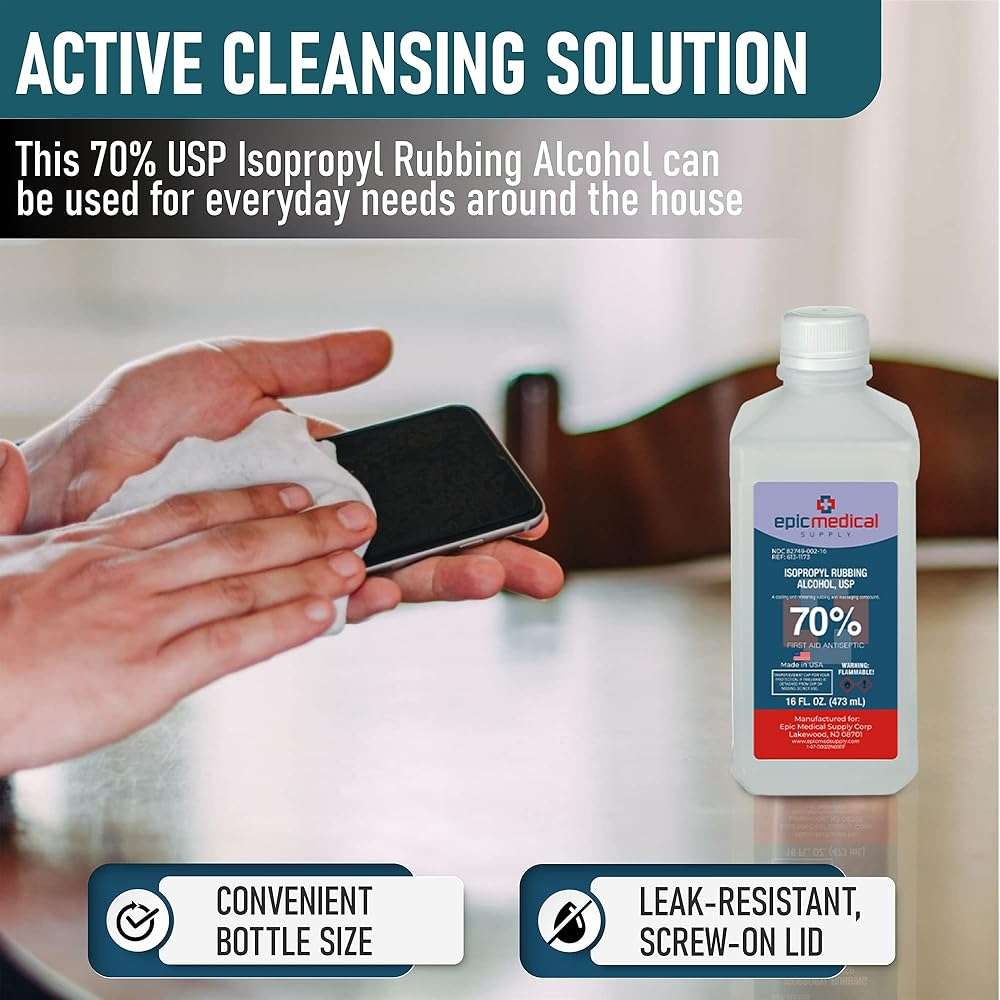 70% Isopropyl Alcohol 70 Percent Rubbing Alcohol 70 Percent USP, 16 oz. Bottle, Multipurpose First Aid Antiseptic for Minor Wounds, Cuts, Scrapes and Burns | Home Cleaning and First Aid Tool (1) - Image 4