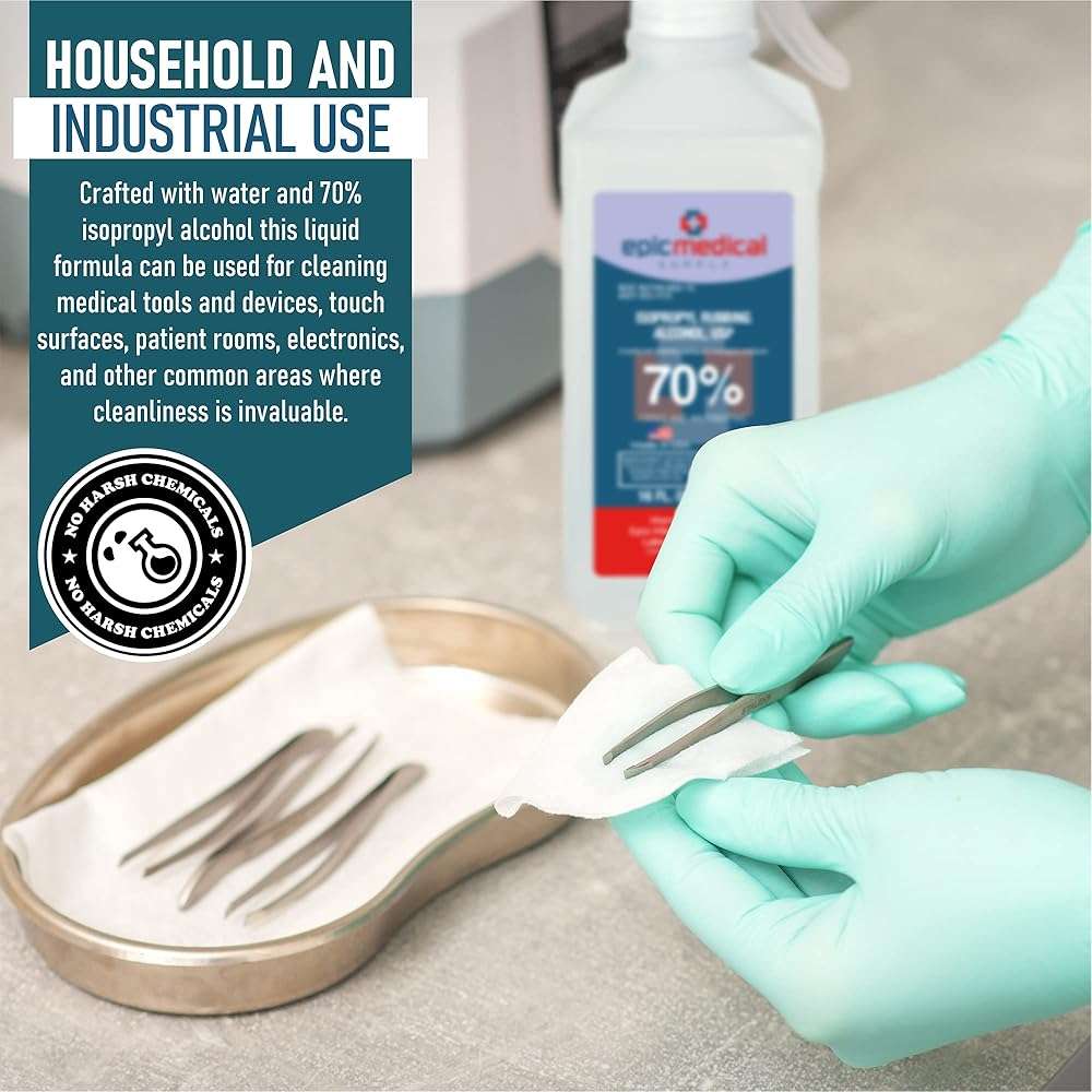 70% Isopropyl Alcohol 70 Percent Rubbing Alcohol 70 Percent USP, 16 oz. Bottle, Multipurpose First Aid Antiseptic for Minor Wounds, Cuts, Scrapes and Burns | Home Cleaning and First Aid Tool (1) - Image 5