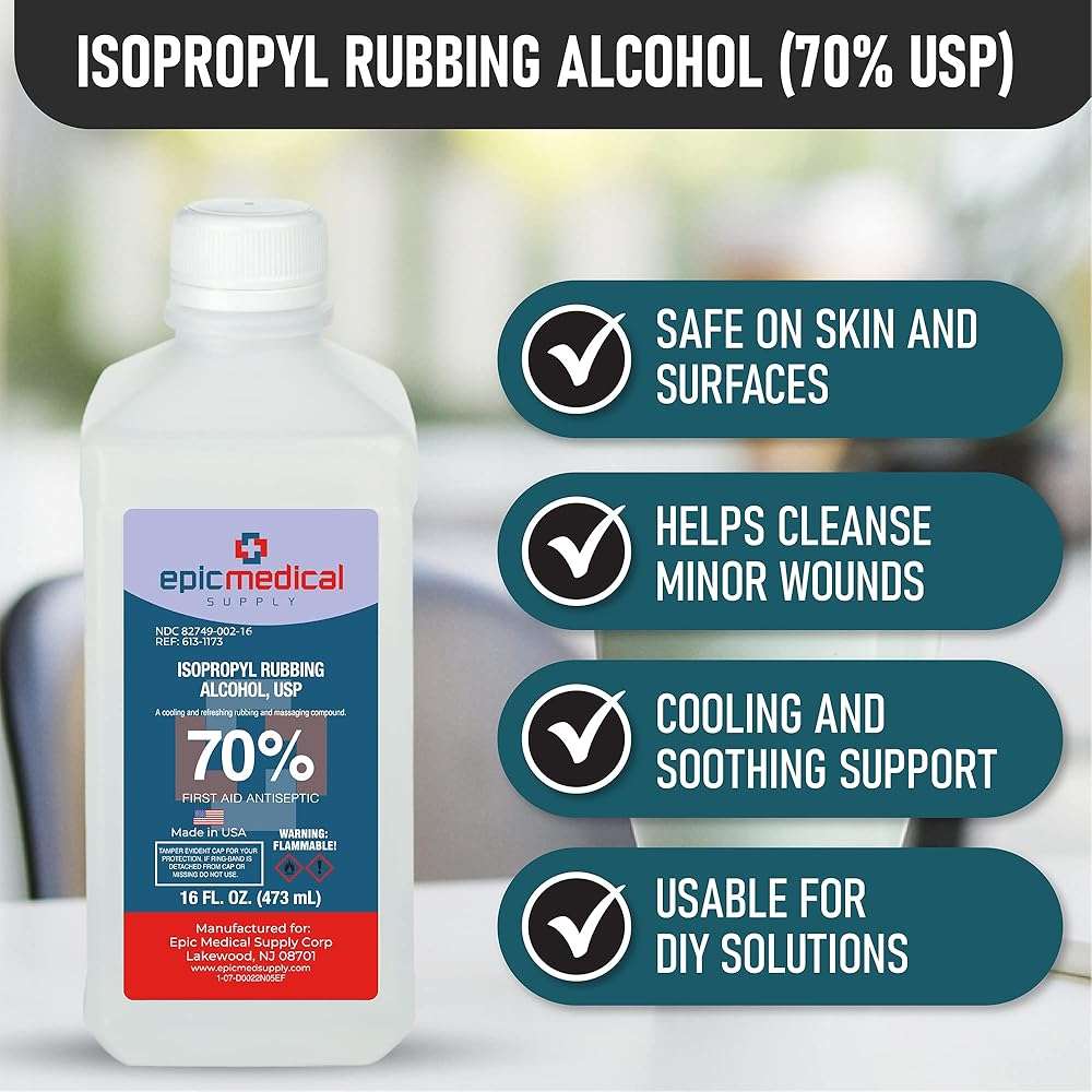 70% Isopropyl Alcohol 70 Percent Rubbing Alcohol 70 Percent USP, 16 oz. Bottle, Multipurpose First Aid Antiseptic for Minor Wounds, Cuts, Scrapes and Burns | Home Cleaning and First Aid Tool (1) - Image 6