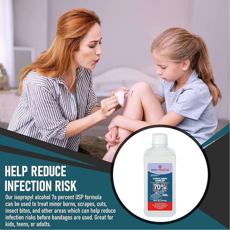 70% Isopropyl Alcohol 70 Percent Rubbing Alcohol 70 Percent USP, 16 oz. Bottle, Multipurpose First Aid Antiseptic for Minor Wounds, Cuts, Scrapes and Burns | Home Cleaning and First Aid Tool (1) - Image 7
