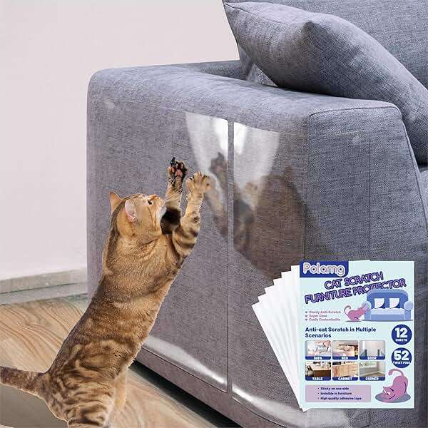 Anti-Cat Scratch Furniture Protector-12-Pack –Single-Sided, Heavy-Duty Self-Adhesive Tape, No-Residue for Couch, Doors & Walls - with 52 Twist Pins - Image 1