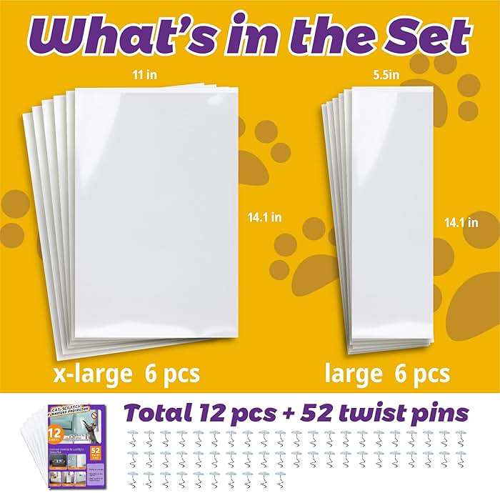 Anti-Cat Scratch Furniture Protector-12-Pack –Single-Sided, Heavy-Duty Self-Adhesive Tape, No-Residue for Couch, Doors & Walls - with 52 Twist Pins - Image 3
