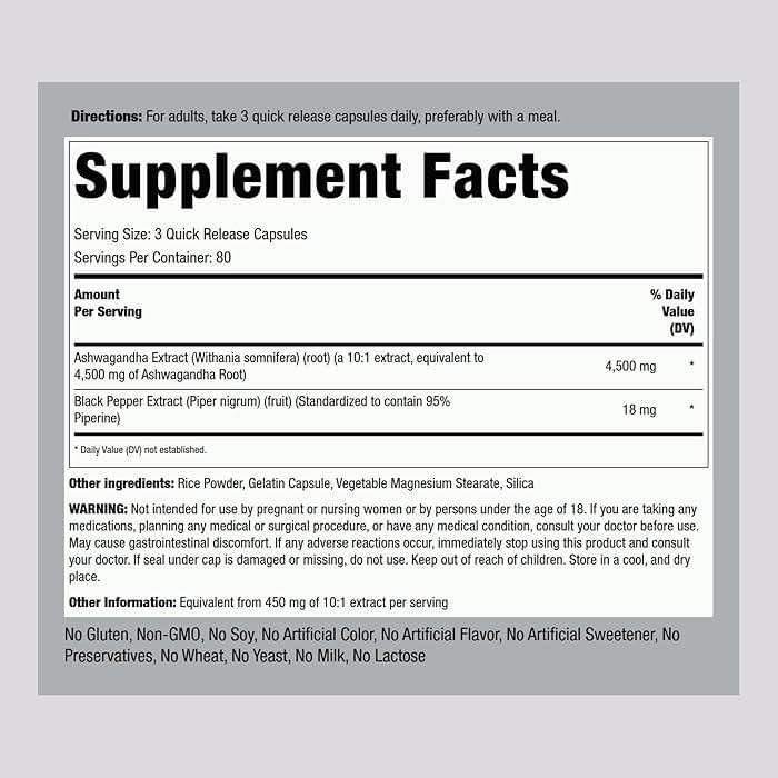 Piping Rock Ashwagandha Supplement | 240 Capsules | Pills for Women and Men | with Black Pepper Extract | Extra Strength Herb Root | Non-GMO & Gluten Free - Image 2