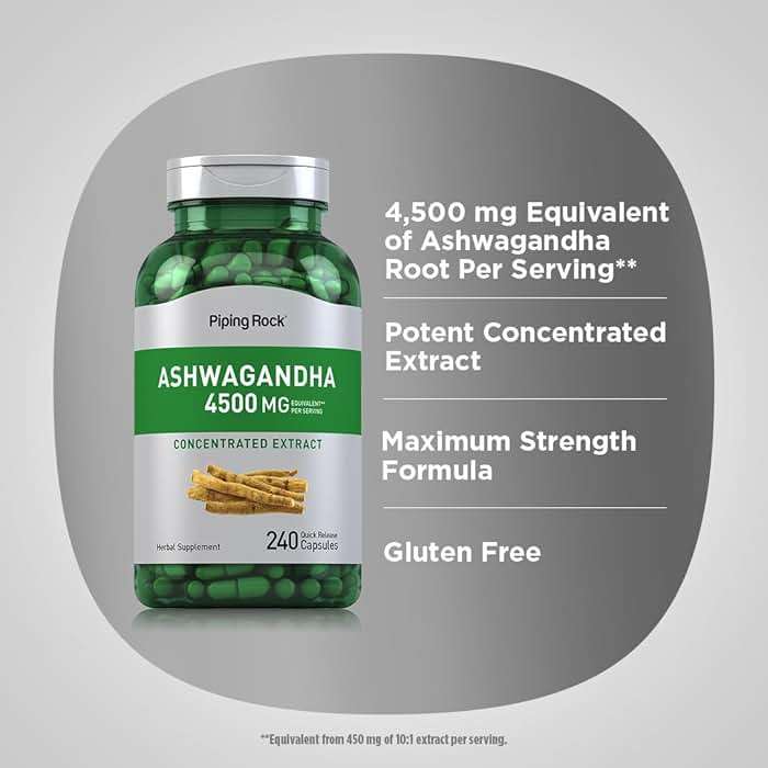 Piping Rock Ashwagandha Supplement | 240 Capsules | Pills for Women and Men | with Black Pepper Extract | Extra Strength Herb Root | Non-GMO & Gluten Free - Image 4