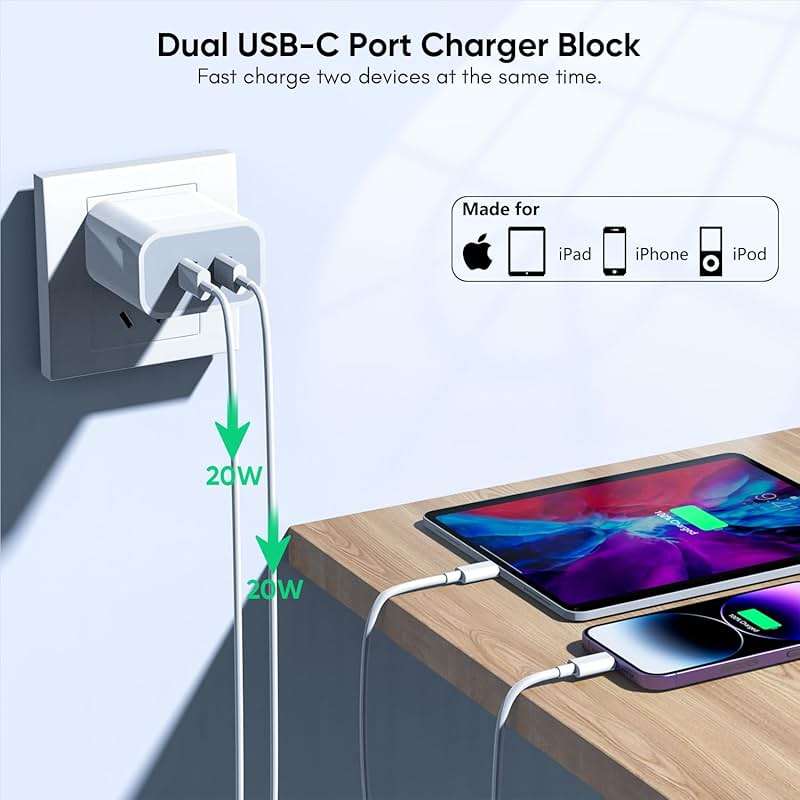 10FT iPhone Fast Charger,[Apple MFi Certified] 2Pack PD Dual Apple Fast Charger USBC Charge Block 10Foot Lightning Cable Cord Quick Charging for iPhone 14/Pro/Pro Max/Plus/13/12/11/XS/XR/X/SE2022/iPad - Image 3