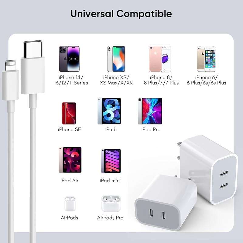10FT iPhone Fast Charger,[Apple MFi Certified] 2Pack PD Dual Apple Fast Charger USBC Charge Block 10Foot Lightning Cable Cord Quick Charging for iPhone 14/Pro/Pro Max/Plus/13/12/11/XS/XR/X/SE2022/iPad - Image 7