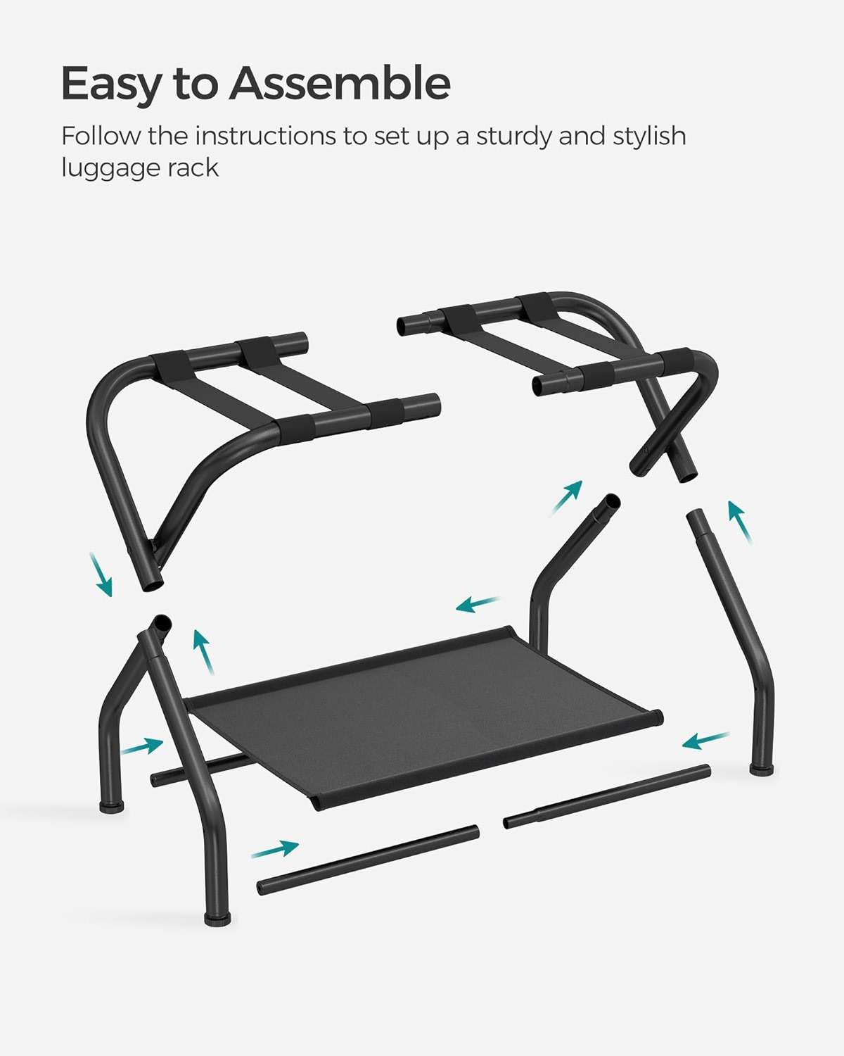 SONGMICS Luggage Racks, Set of 2, Suitcase Stand with Fabric Storage Shelf, for Guest Room, Bedroom, Hotel, Foldable Steel Frame, Holds up to 110 lb, 27.2 x 15 x 20.5 Inches, Black URLR002B02 - Image 7