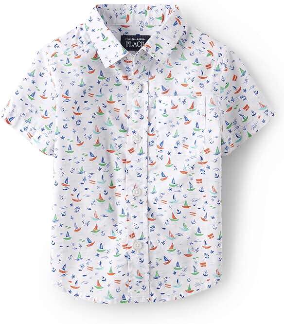 The Children's Place Baby Boys' and Toddler Poplin Short Sleeve Button Down Shirt - Image 1
