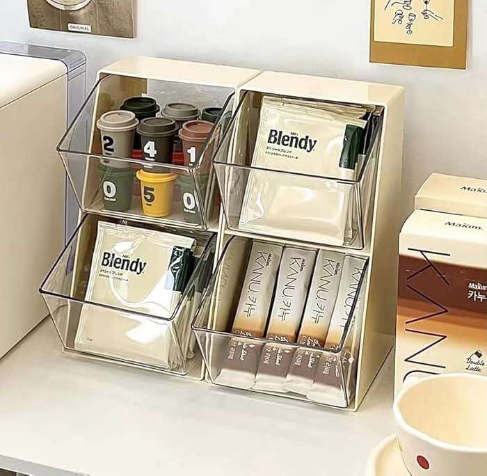 BILLION GOLD Acrylic Tea Bag & K Cup Organizer with 2 Transparent Drawers - Compact Multi-Use Storage for Coffee Pods, Sugar Packs - Kitchen & Office Counter Organizer - White - Image 2