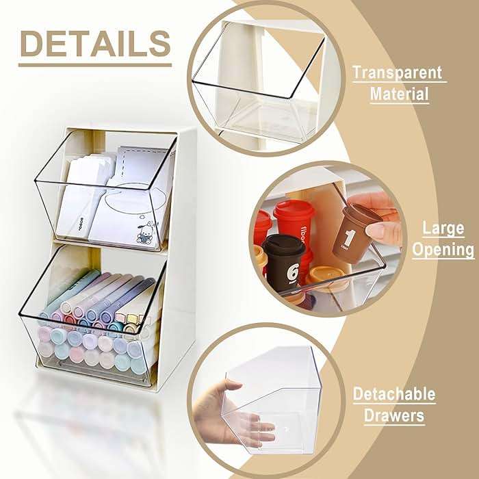BILLION GOLD Acrylic Tea Bag & K Cup Organizer with 2 Transparent Drawers - Compact Multi-Use Storage for Coffee Pods, Sugar Packs - Kitchen & Office Counter Organizer - White - Image 4