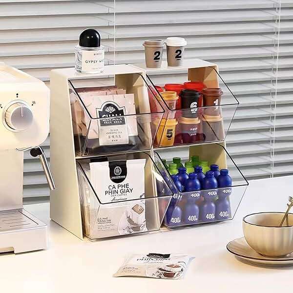 BILLION GOLD Acrylic Tea Bag & K Cup Organizer with 2 Transparent Drawers - Compact Multi-Use Storage for Coffee Pods, Sugar Packs - Kitchen & Office Counter Organizer - White - Image 7