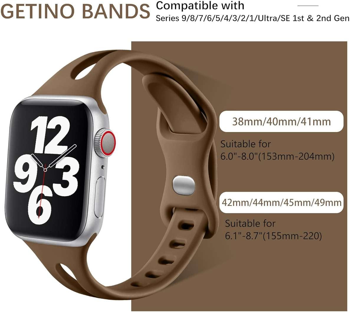 Getino Compatible with Apple Watch Band 40mm 38mm 41mm 42mm iWatch Series 11 10 9 8 7 6 5 4 3 2 1 SE for Women, Durable Soft Silicone Thin Slim Sport Watch Bands, Black/Dark Brown/Starlight/Milk Tea - Image 3