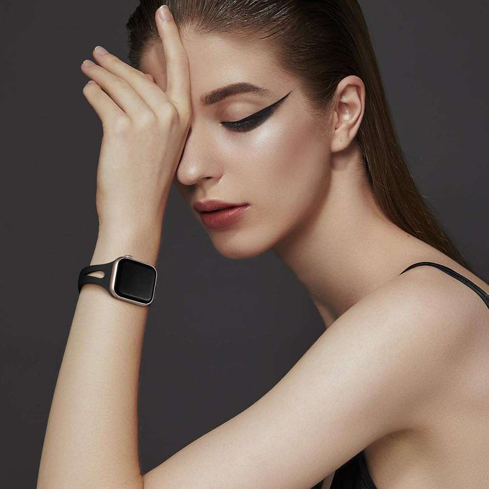 Getino Compatible with Apple Watch Band 40mm 38mm 41mm 42mm iWatch Series 11 10 9 8 7 6 5 4 3 2 1 SE for Women, Durable Soft Silicone Thin Slim Sport Watch Bands, Black/Dark Brown/Starlight/Milk Tea - Image 7