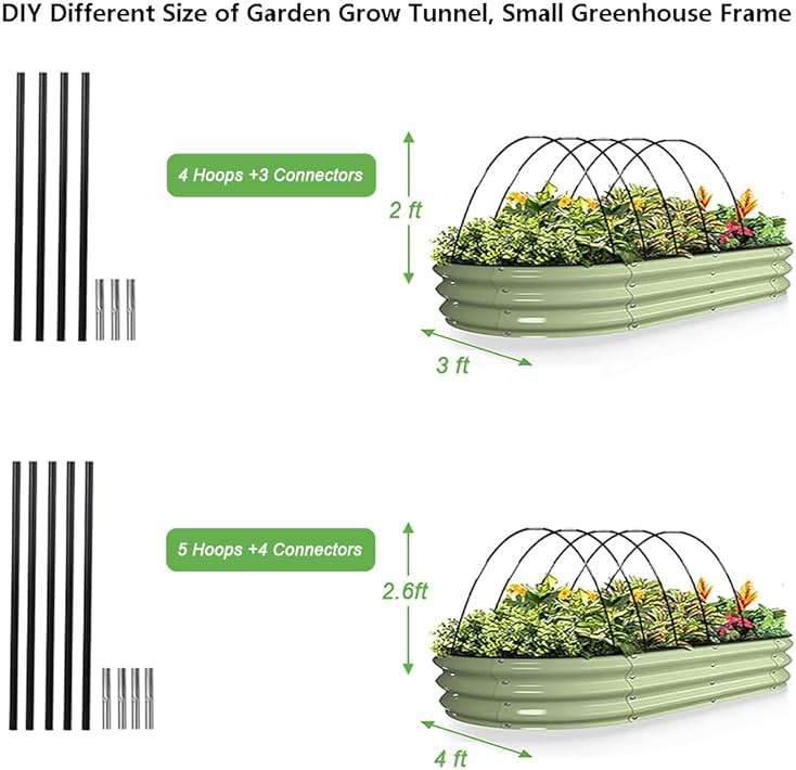 Garden Hoops Grow Tunnel, 12 Sets of 7FT Greenhouse Hoops for Raised Beds, Rust-Proof Fiberglass Frame for Garden Netting, Small Greenhouse Kit, DIY Plant Support Garden Stakes, 60 pcs - Image 3