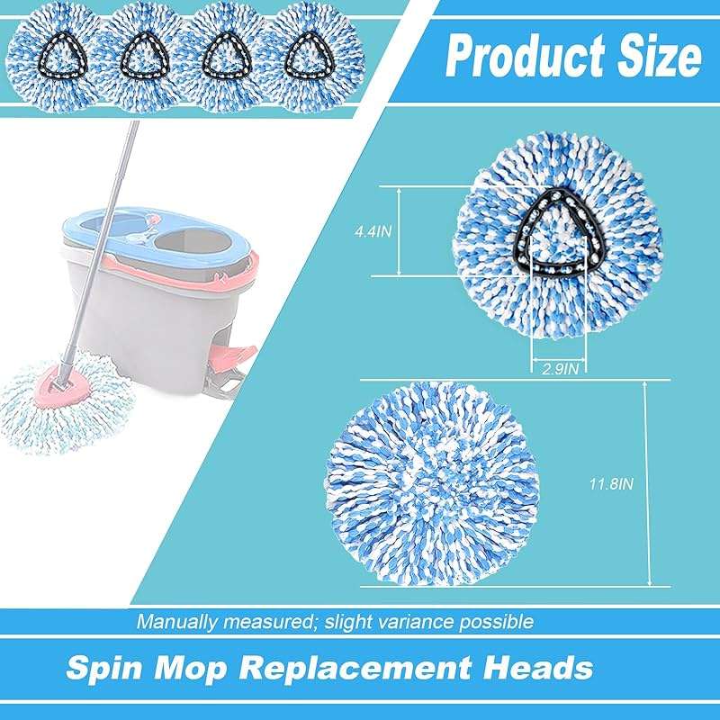 12 Pack Spin Mop Replacement Head,Fit for Rinse Clean 2-Tank System, Microfiber Mop Head Replacement Easy Wring Mop,Refill Mop Replace Head for Floor Cleaning - Image 2