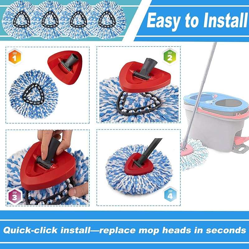 12 Pack Spin Mop Replacement Head,Fit for Rinse Clean 2-Tank System, Microfiber Mop Head Replacement Easy Wring Mop,Refill Mop Replace Head for Floor Cleaning - Image 4