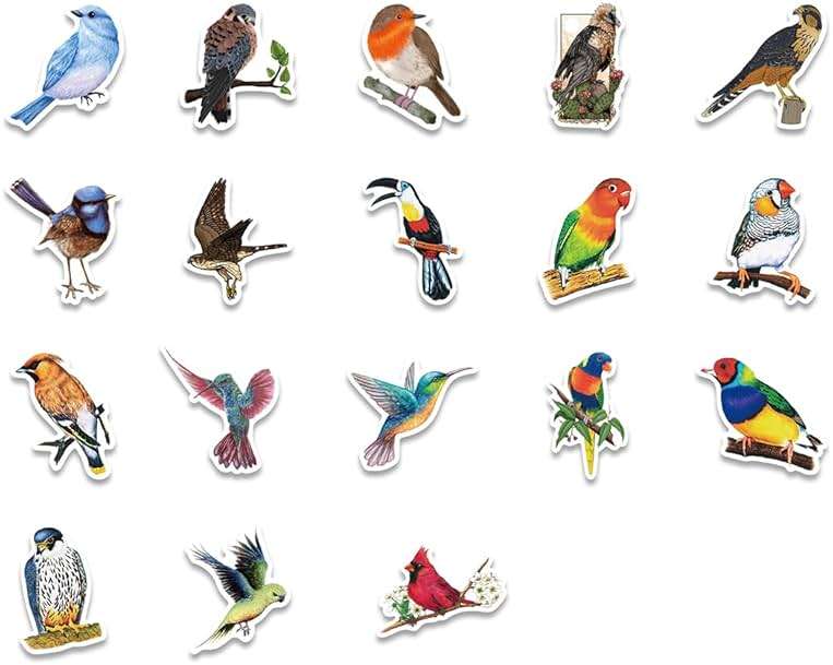 100 PCS Bird Stickers, Vinyl Waterproof Bird Stickers for Water Bottles, Laptop, Notebook, Scrapbook, Luggage, Cell Phone, Skateboard, Helmet - Image 3