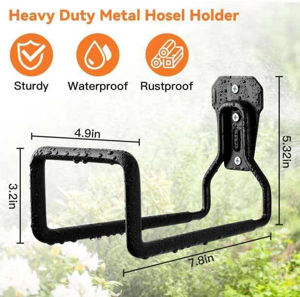 UPCERA Hose Holder Stand Wall Mount, 2Pcs Heavy Duty Garden Hose Hanger Reel, Metal Water Pipe Tube Hooks Rack for Outside Yard, Garage, Storage Organizer - Black - Image 2