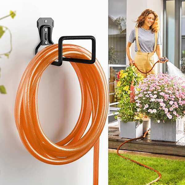 UPCERA Hose Holder Stand Wall Mount, 2Pcs Heavy Duty Garden Hose Hanger Reel, Metal Water Pipe Tube Hooks Rack for Outside Yard, Garage, Storage Organizer - Black - Image 4