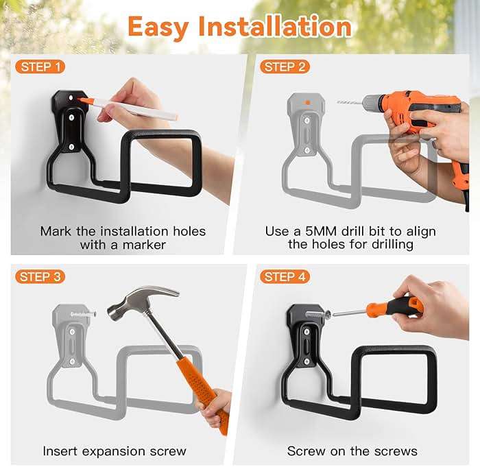 UPCERA Hose Holder Stand Wall Mount, 2Pcs Heavy Duty Garden Hose Hanger Reel, Metal Water Pipe Tube Hooks Rack for Outside Yard, Garage, Storage Organizer - Black - Image 7