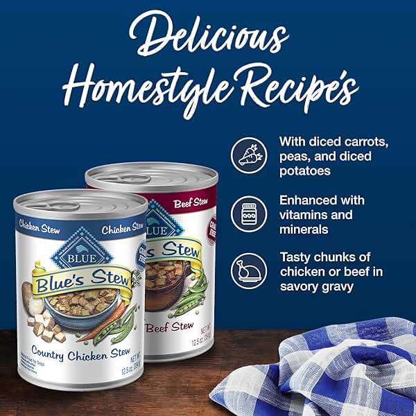 Blue Buffalo Blue’s Stew Variety Pack Hearty Beef & Country Chicken Stew Natural Grain Free Wet Dog Food with Real Meat in Thick Savory Gravy, Natural Ingredients, 12.5-oz Cans (6 Count) - Image 4