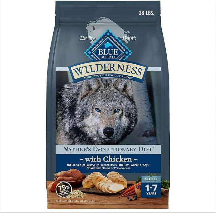 Blue Buffalo Wilderness Chicken Adult Dry Dog Food with Wholesome Grains + Antioxidant-Rich Fruits & Veggies, 39g Protein, Vibrant Energy for an Active Life, Made with Natural Ingredients, 28 lbs. - Image 1