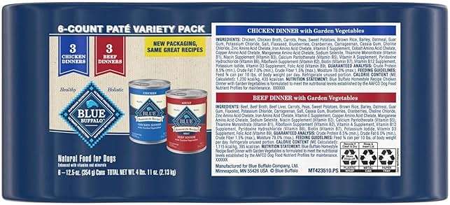 Blue Buffalo Homestyle Recipe Wet Dog Food Paté Variety Pack, Chicken Dinner & Beef Dinner with Garden Vegetables, Made with Natural Ingredients, 12.5-oz. Can (6 Count, 3 of Each) - Image 2