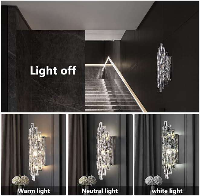 Modern Crystal Chrome Wall Sconces, Wall Light Fixtures, Indoor Wall Lamp, Vanity Wall Mount Lamps for Living Room Bedroom Bathroom Bedside Hallway Stairway - Image 2