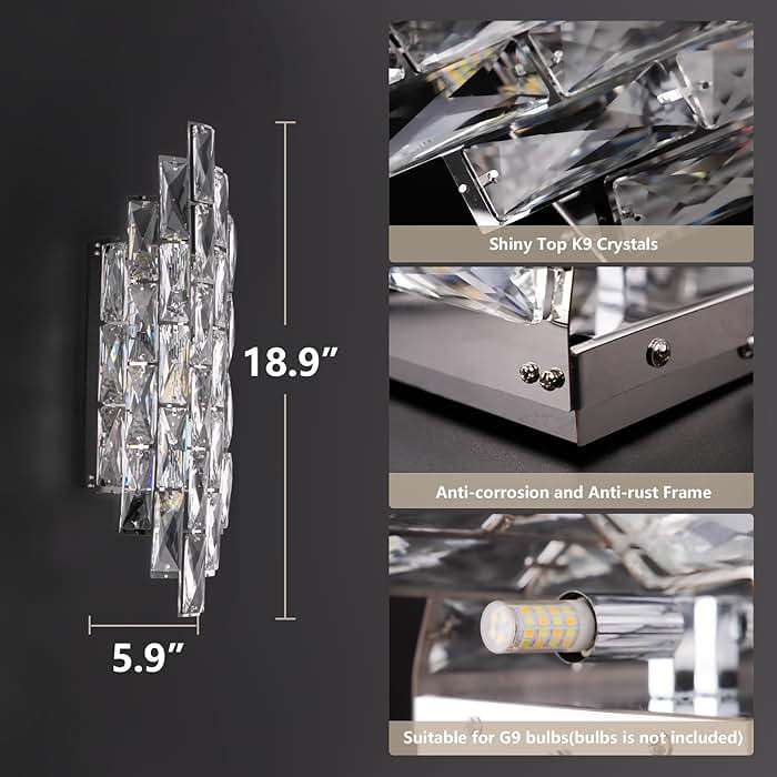 Modern Crystal Chrome Wall Sconces, Wall Light Fixtures, Indoor Wall Lamp, Vanity Wall Mount Lamps for Living Room Bedroom Bathroom Bedside Hallway Stairway - Image 3