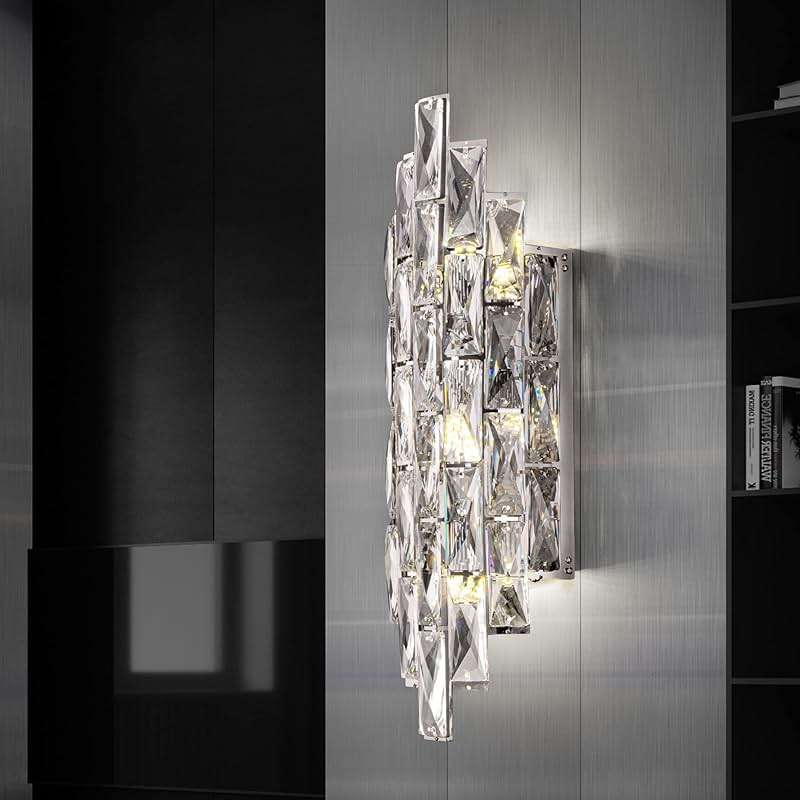 Modern Crystal Chrome Wall Sconces, Wall Light Fixtures, Indoor Wall Lamp, Vanity Wall Mount Lamps for Living Room Bedroom Bathroom Bedside Hallway Stairway - Image 8