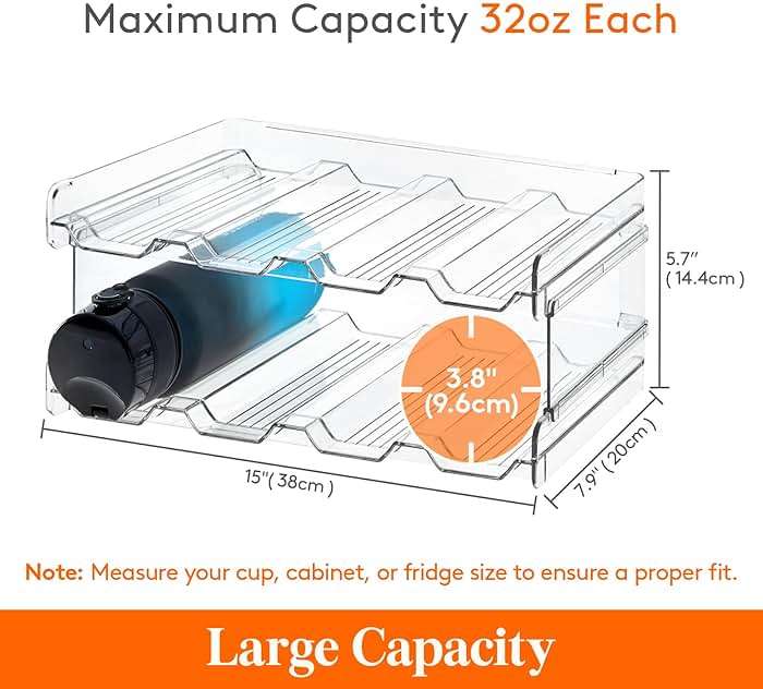 Lifewit Stackable Water Bottle Organizer for Cabinet, Plastic Bottle Holder Fits Bottles/Tumblers up to 3.8" Diameter for Pantry/Countertop, 2 Tier Holds 8 Bottles 38 x 20 x 15 cm/15 x 8 x 5.7" - Image 3