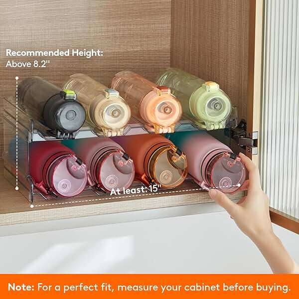 Lifewit Stackable Water Bottle Organizer for Cabinet, Plastic Bottle Holder Fits Bottles/Tumblers up to 3.8" Diameter for Pantry/Countertop, 2 Tier Holds 8 Bottles 38 x 20 x 15 cm/15 x 8 x 5.7" - Image 4