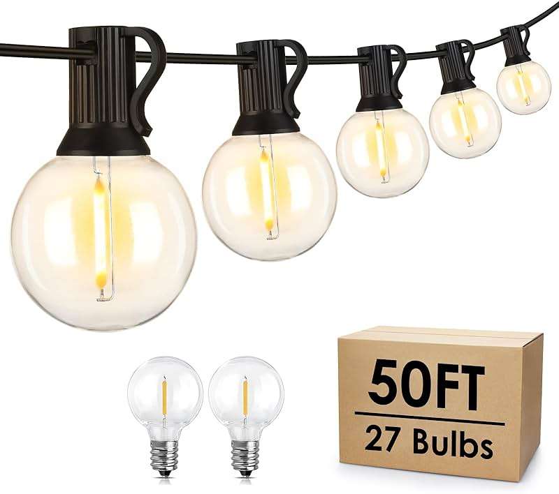Mlambert 50Ft LED Outdoor String Lights G40 Globe Dimmable Patio Light, Waterproof Hanging String Light with 27 Warm White Shatterproof Bulbs(2 Spare) - Image 1