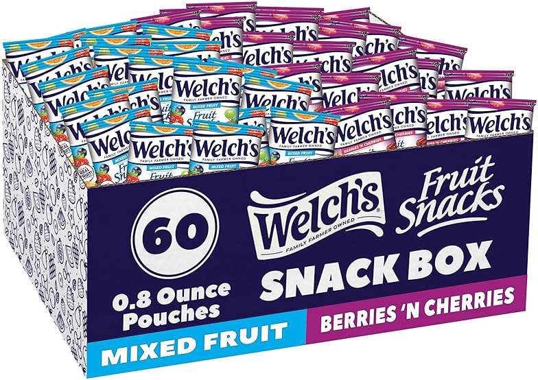 Welch's Fruit Snacks, Mixed Fruit & Berries 'N Cherries Snack Box, Gluten Free, 0.8oz Snack Packs (Pack of 60) - Image 1