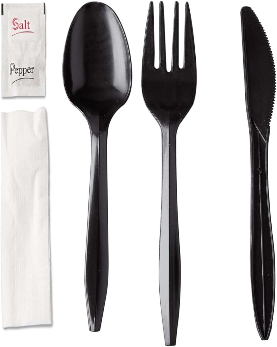 250 Plastic Cutlery Packets - Knife Fork Spoon Napkin Salt Pepper Sets | Black Plastic Silverware Sets Individually Wrapped Cutlery Kits, Bulk Utensil Cutlery Set Disposable To Go Silverware - Image 3