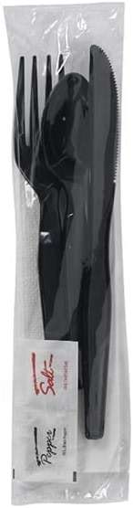 250 Plastic Cutlery Packets - Knife Fork Spoon Napkin Salt Pepper Sets | Black Plastic Silverware Sets Individually Wrapped Cutlery Kits, Bulk Utensil Cutlery Set Disposable To Go Silverware - Image 4