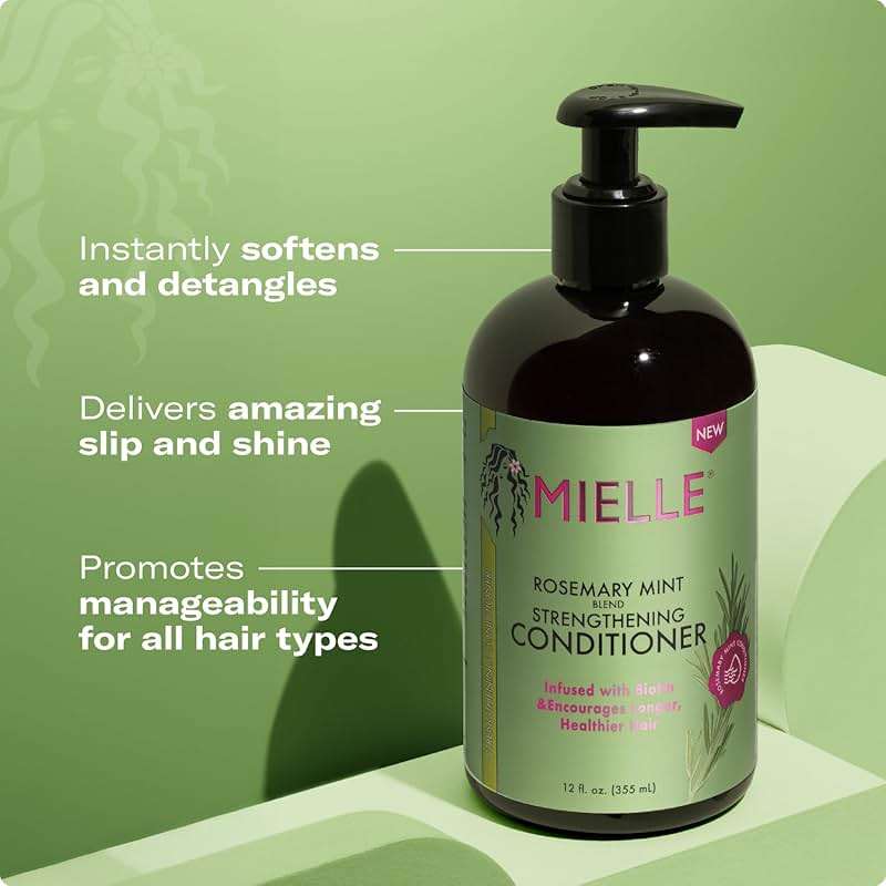 Mielle Organics Rosemary Mint Strengthening Hair Conditioner for Women & Men - Biotin Infused Detangling & Hydrating Conditioner to Increase Manageability & Support Longer, Healthier Strands, 12 oz - Image 4