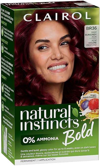 Clairol Natural Instincts Bold Permanent Hair Dye, BR36 Deep Burgundy Acai Hair Color | Ammonia-Free with Argan Oil | Gentle, Bold Glossy Color for Up to 8 Weeks, Even on Dark Bases | Pack of 1 - Image 1