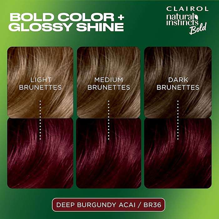 Clairol Natural Instincts Bold Permanent Hair Dye, BR36 Deep Burgundy Acai Hair Color | Ammonia-Free with Argan Oil | Gentle, Bold Glossy Color for Up to 8 Weeks, Even on Dark Bases | Pack of 1 - Image 3